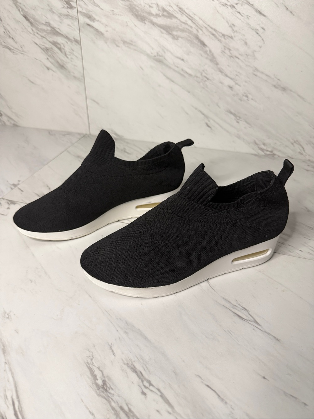 DKNY Black Slip On Sock Knit Wedge Sneakers High Top Trainer Size 8M